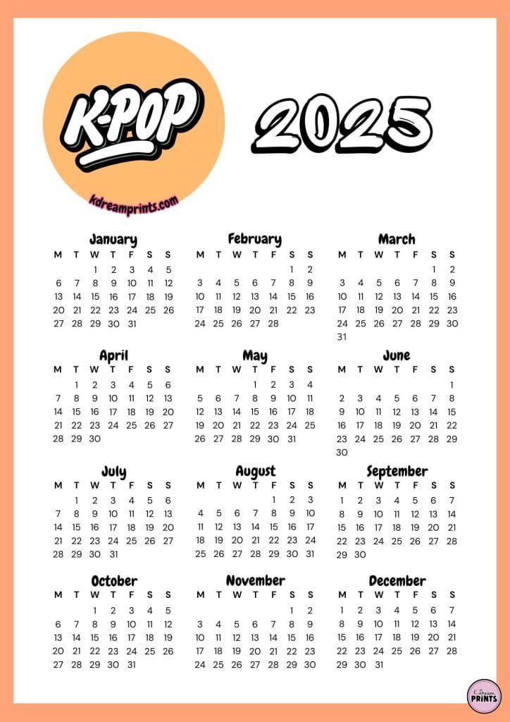 Calendario Anual 2025 K-POP Naranja