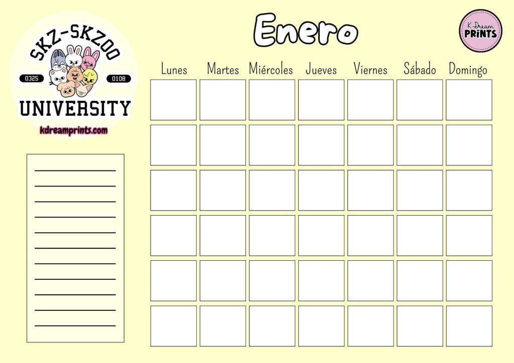 Calendario Rellenable Skzoo University Amarillo