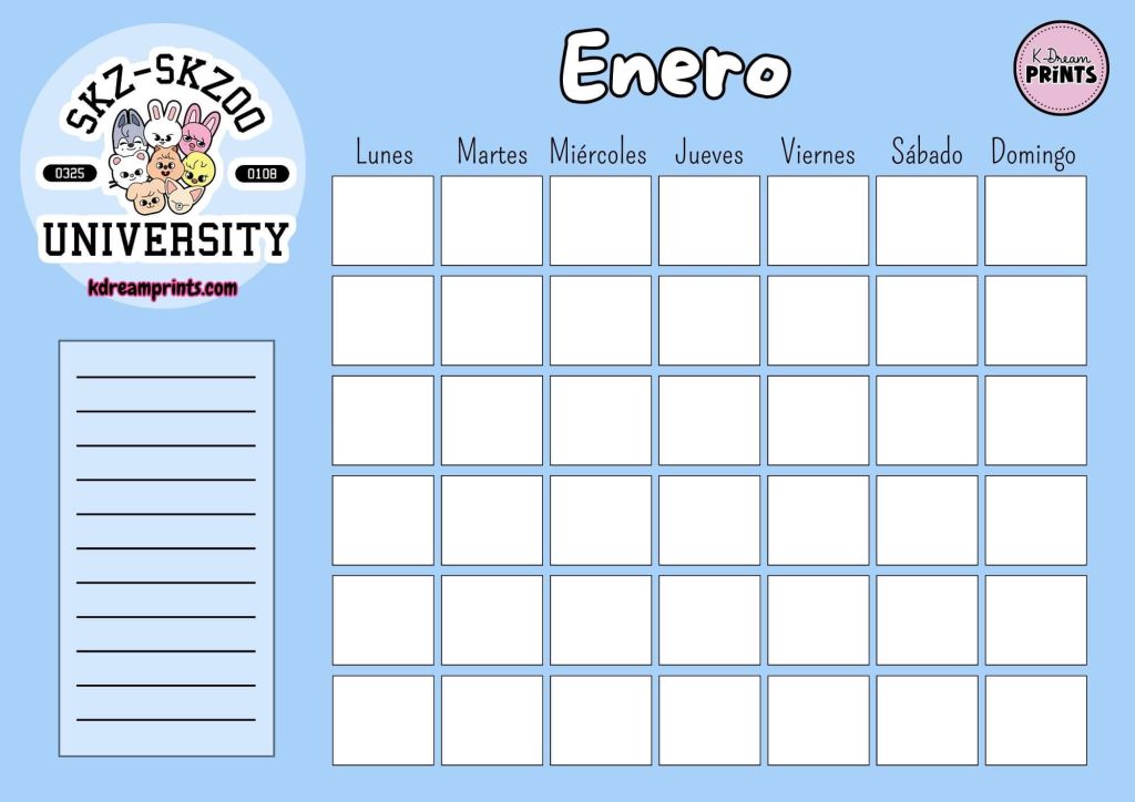 Calendario Rellenable Skzoo University Azul