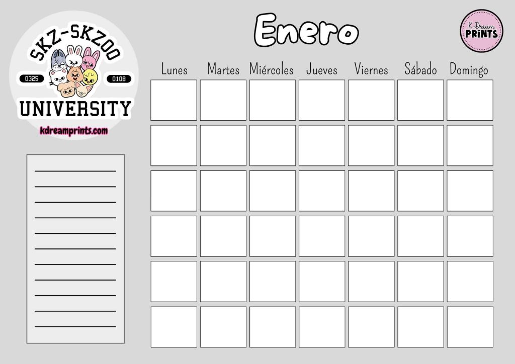 Calendario Rellenable Skzoo University Gris