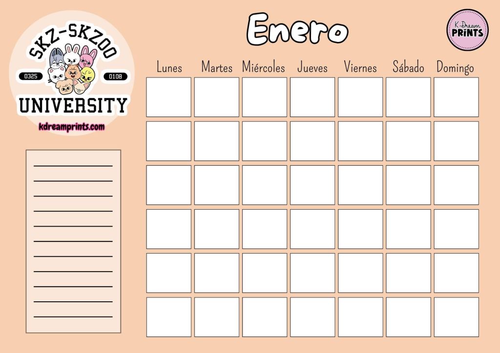 Calendario Rellenable Skzoo University Naranja