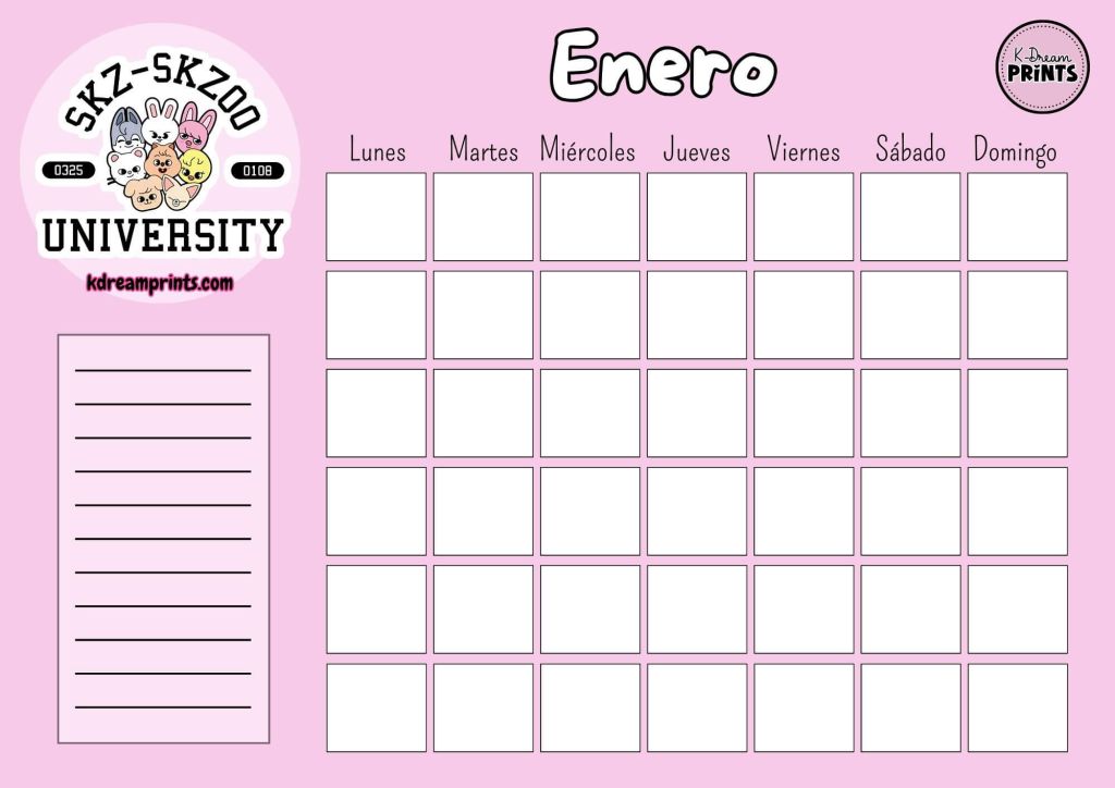 Calendario Rellenable Skzoo University Rosa