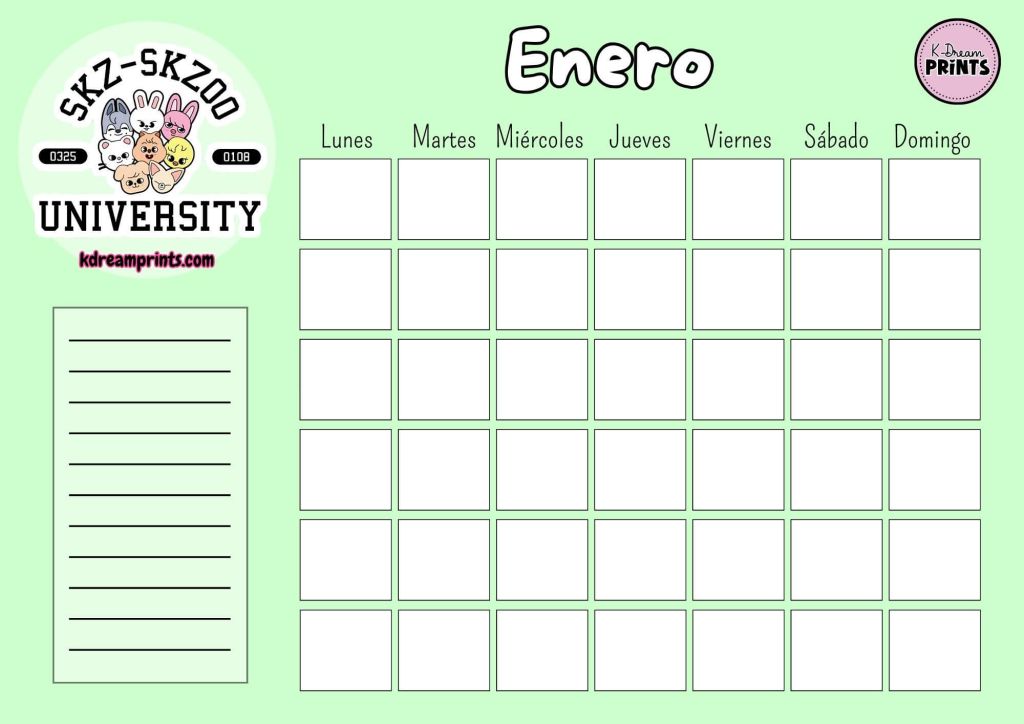 Calendario Rellenable Skzoo University Verde